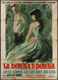 5c0837 WOMAN IS A WOMAN Italian 2p 1961 Jean-Luc Godard, Symeoni art of Belmondo & sexy Anna Karina!
