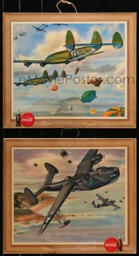 5c0270 COCA-COLA group of 2 13x15 America's Fighting Planes hangers 1943 Heaslip art of war planes!