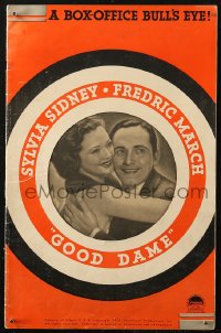 5c0392 GOOD DAME pressbook 1934 Sylvia Sidney & gambler Fredric March, die-cut cover, ultra rare!