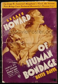 5c0423 OF HUMAN BONDAGE pressbook 1934 great images of Leslie Howard & Bette Davis, ultra rare!