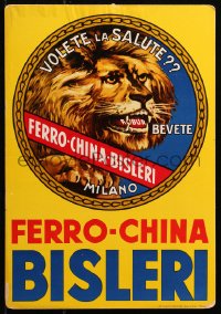 5c0722 FERRO-CHINA BISLERI 9x13 Italian advertising poster 1950s cool art of lion, liquor tonic!