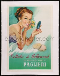 5c0723 PAGLIERI linen 9x14 Italian advertising poster 1951 Mosca art of beautiful girl with makeup!