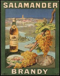 5c0328 SALAMANDER BRANDY 13x16 advertising poster 1935 art of cognac & grapes overlooking city!