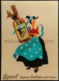5c0720 KAPRIOL 12x16 Italian standee 1960s great art of woman carrying giant Amaro liqueur bottle!