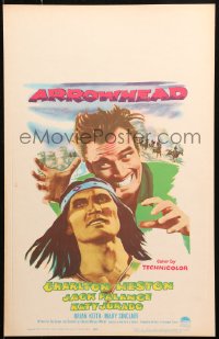 5c0559 ARROWHEAD WC 1953 art of Charlton Heston attacking Native American Jack Palance!