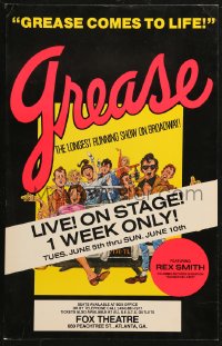 5c0602 GREASE stage play WC 1972 the longest running show on Broadway, wonderful cast portrait art!