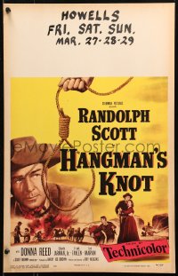 5c0603 HANGMAN'S KNOT WC 1952 cool image of cowboy Randolph Scott holding noose, Donna Reed!