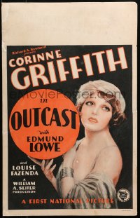 5c0652 OUTCAST WC 1928 great art of sexy prostitute Corinne Griffith holding the title, rare!