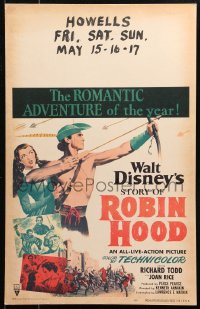 5c0686 STORY OF ROBIN HOOD WC 1952 Richard Todd w/ bow & arrow, Joan Rice as Marian, Disney, rare!