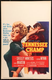 5c0691 TENNESSEE CHAMP WC 1954 Bombshell Shelley Winters takes on a guy w/Sunday punch, boxing, rare!