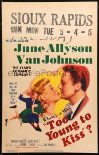 5c0696 TOO YOUNG TO KISS WC 1951 Van Johnson spanking June Allyson + great romantic close up!