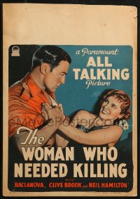 5c0711 WOMAN WHO NEEDED KILLING WC 1929 art of Clive Brook romancing Olga Baclanova, ultra rare!