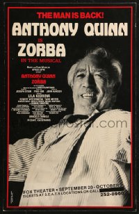 5c0714 ZORBA stage play WC 1984 Anthony Quinn in the title role in the musical, Michael Cacoyannis!