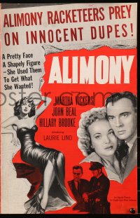 5c0356 ALIMONY pressbook 1949 Martha Vickers, John Beal, Hillary Brooke, the alimony racket, rare!