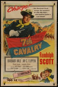 5d0016 7th CAVALRY 1sh 1956 Randolph Scott at Little Big Horn, directed by Joseph H. Lewis!