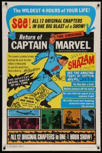 5d0023 ADVENTURES OF CAPTAIN MARVEL 1sh R1966 art of Tom Tyler in costume, Republic serial!