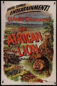 5d0024 AFRICAN LION 1sh 1955 Walt Disney jungle safari documentary, cool animal artwork!