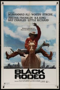 5d0122 BLACK RODEO 1sh 1972 Muhammad Ali, Woody Strode, black cowboy on horse in city image!