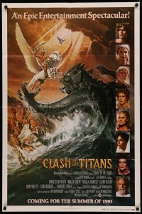 5d0200 CLASH OF THE TITANS advance 1sh 1981 Ray Harryhausen, Goozee art, white credits design!