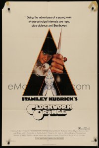 5d0205 CLOCKWORK ORANGE 1sh 1972 Stanley Kubrick classic, Castle art of Malcolm McDowell, R-rated!