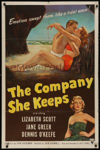 5d0215 COMPANY SHE KEEPS 1sh 1951 art of sexy bad girl Jane Greer + parole officer Lizabeth Scott!