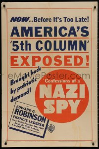 5d0217 CONFESSIONS OF A NAZI SPY 1sh R1940s Edward G. Robinson, World War II, back by patriotic demand