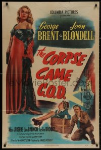5d0225 CORPSE CAME C.O.D. style B 1sh 1947 art of Joan Blondell, Brent & sexy Adele Jergens!