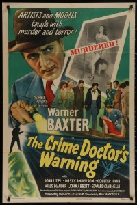 5d0237 CRIME DOCTOR'S WARNING 1sh 1945 detective Warner Baxter, artists & models tangle with murder!
