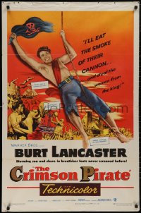 5d0240 CRIMSON PIRATE 1sh 1952 great image of barechested Burt Lancaster swinging on rope!