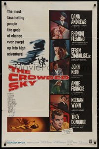 5d0243 CROWDED SKY 1sh 1960 Dana Andrews, Rhonda Fleming, airplane disaster thriller!