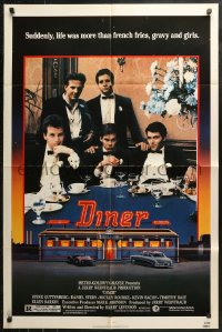 5d0289 DINER 1sh 1982 Barry Levinson, Kevin Bacon, Daniel Stern, Mickey Rourke, art by Joe Garnett!