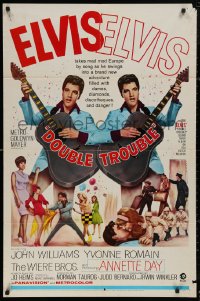 5d0302 DOUBLE TROUBLE 1sh 1967 cool mirror image of rockin' Elvis Presley playing guitar!