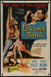 5d0312 DRUMS OF TAHITI 3D 1sh 1953 art of Dennis O'Keefe & sexy Patricia Medina, 3-D!