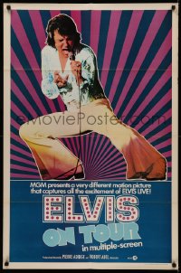 5d0328 ELVIS ON TOUR int'l 1sh 1972 classic artwork of Elvis Presley singing into microphone!