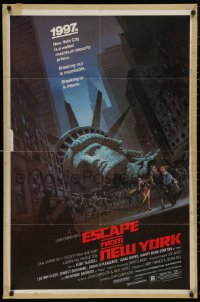 5d0341 ESCAPE FROM NEW YORK studio style 1sh 1981 Carpenter, Jackson art of decapitated Lady Liberty!