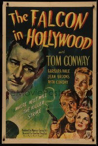 5d0351 FALCON IN HOLLYWOOD 1sh 1944 detective Tom Conway, where next will the killer strike!