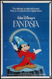 5d0355 FANTASIA 1sh R1982 Walt Disney, wonderful image of Mickey from Sorcerer's Apprentice!