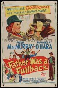 5d0360 FATHER WAS A FULLBACK 1sh 1949 art of Fred MacMurray & pretty Maureen O'Hara, football!