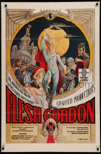 5d0382 FLESH GORDON 1sh 1974 sexy sci-fi spoof, wacky erotic super hero art by George Barr!
