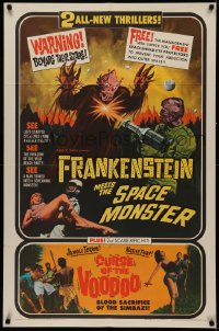 5d0398 FRANKENSTEIN MEETS THE SPACE MONSTER/CURSE OF VOODOO 1sh 1965 cool art of alien monsters!