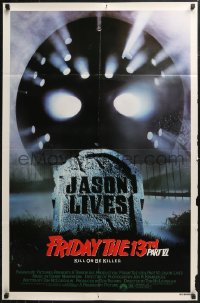 5d0410 FRIDAY THE 13th PART VI 1sh 1986 Jason Lives, cool image of hockey mask & tombstone!