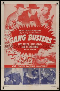 5d0429 GANG BUSTERS 1sh R1949 Kent Taylor, Irene Hervey, radio's greatest action-show serial!