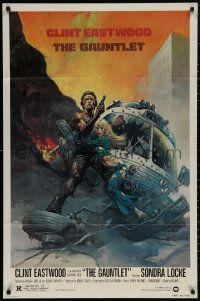 5d0430 GAUNTLET 1sh 1977 Clint Eastwood & Sondra Locke by Frank Frazetta, large credit design!