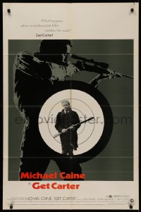 5d0435 GET CARTER 1sh 1971 cool different image of Michael Caine w/ shotgun & sniper with rifle!