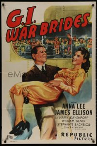 5d0424 G.I. WAR BRIDES 1sh 1946 great art of James Ellison holding pretty Anna Lee by ship!