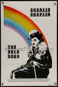 5d0460 GOLD RUSH 1sh R1973 Alaska, classic Charlie Chaplin as the Tramp, great rainbow image!