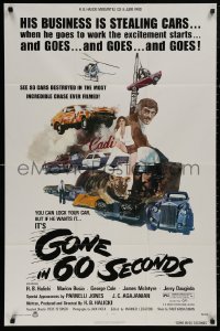 5d0462 GONE IN 60 SECONDS 1sh 1974 cool art of stolen cars by Edward Abrams, crime classic!