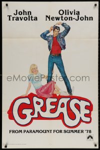 5d0477 GREASE teaser 1sh 1978 Linda Fennimore art of John Travolta & Olivia Newton-John, classic!