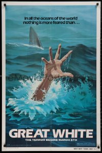 5d0479 GREAT WHITE teaser 1sh 1982 great artwork of shark attacking swimmer!