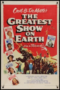 5d0480 GREATEST SHOW ON EARTH 1sh 1952 best image of James Stewart, Betty Hutton & Emmett Kelly!